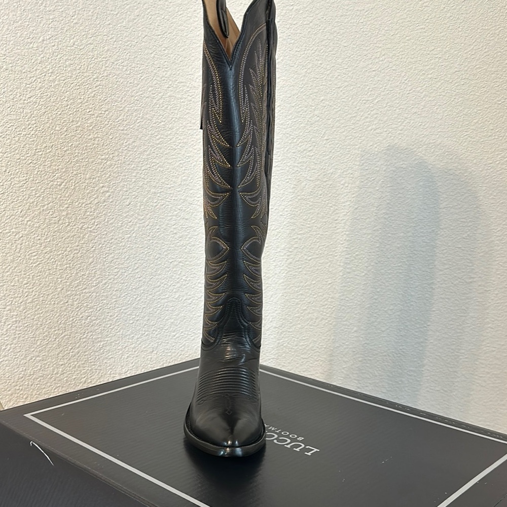 Lucchese Black Leather 17” Sorrell Tall Western Boots